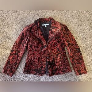 david brooks Red and Black Floral Velvet Blazer